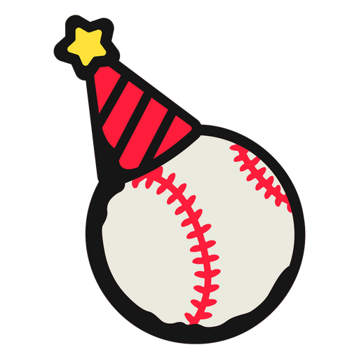 Béisbol con un gorro de cumpleaños. Diseño PNG