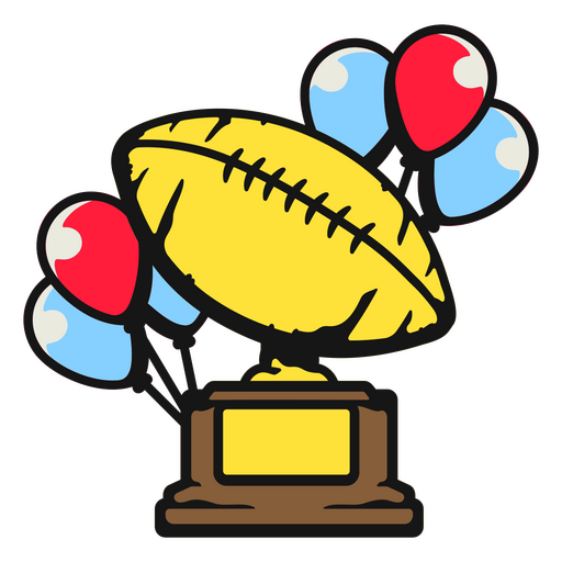Trofeo de f?tbol con globos y confeti. Diseño PNG