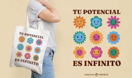 Flowers and spanish quote tote bag design