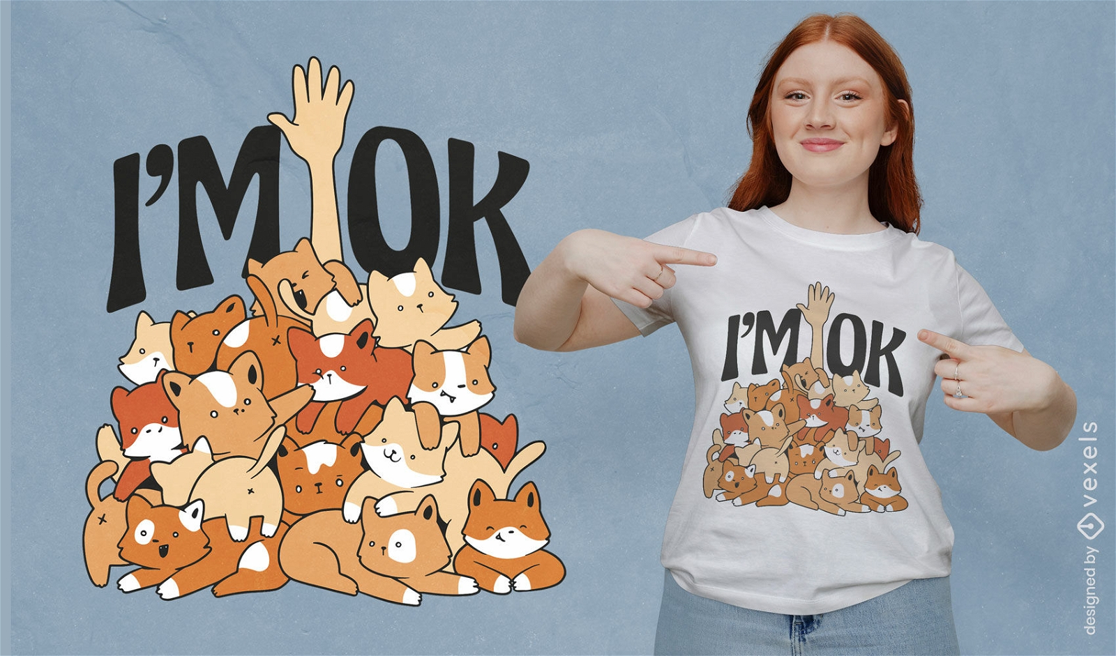 Pilha bonita de design de camiseta engraçada de gatos