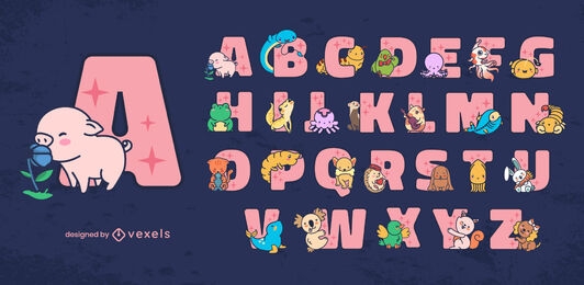 Conjunto de alfabeto de animales lindos