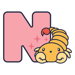 Letra N do alfabeto animal kawaii Desenho PNG