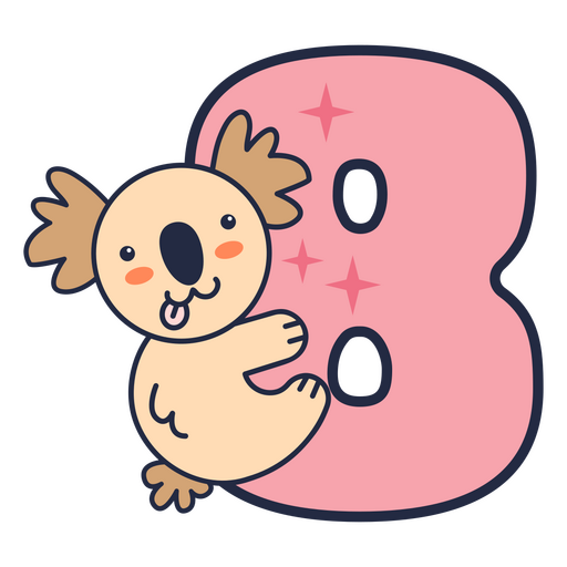 Animal kawaii alfabeto número 8 Diseño PNG