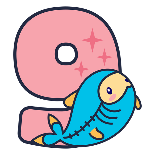 Número do alfabeto 9 animal kawaii Desenho PNG