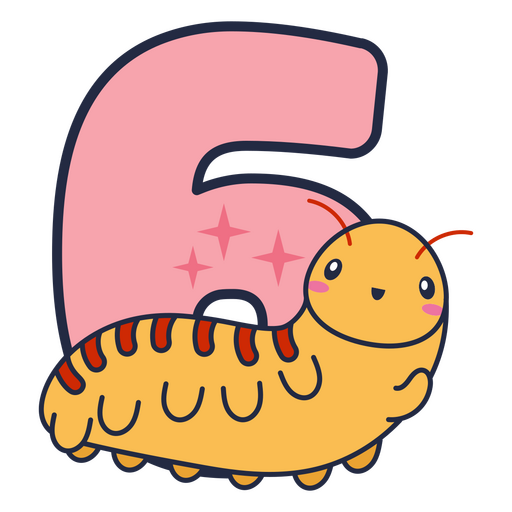 Animal kawaii alfabeto 6 número Desenho PNG