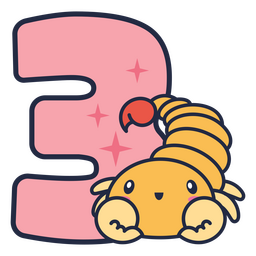 Número do alfabeto 3 animal kawaii Desenho PNG