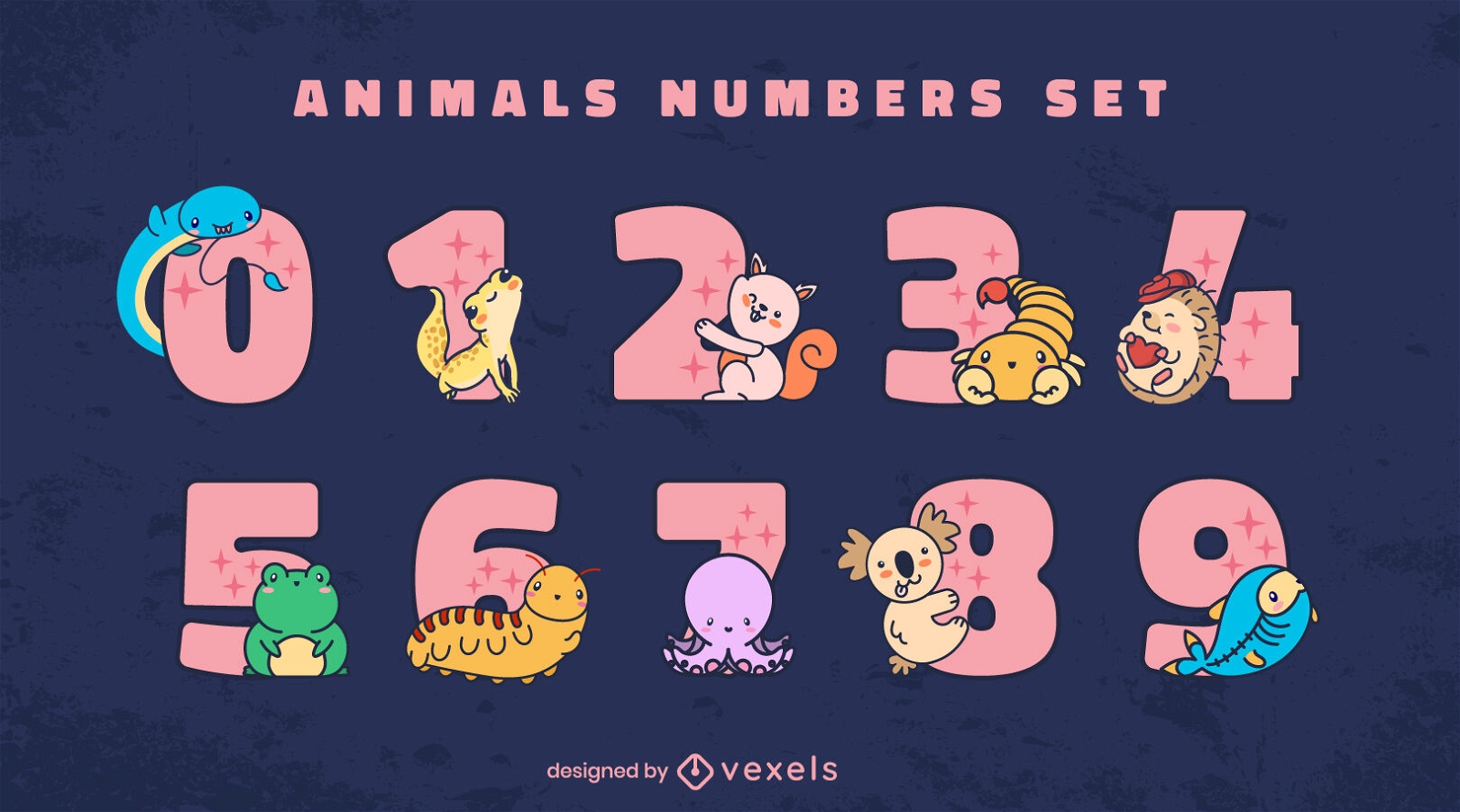 Cute animal numbers set