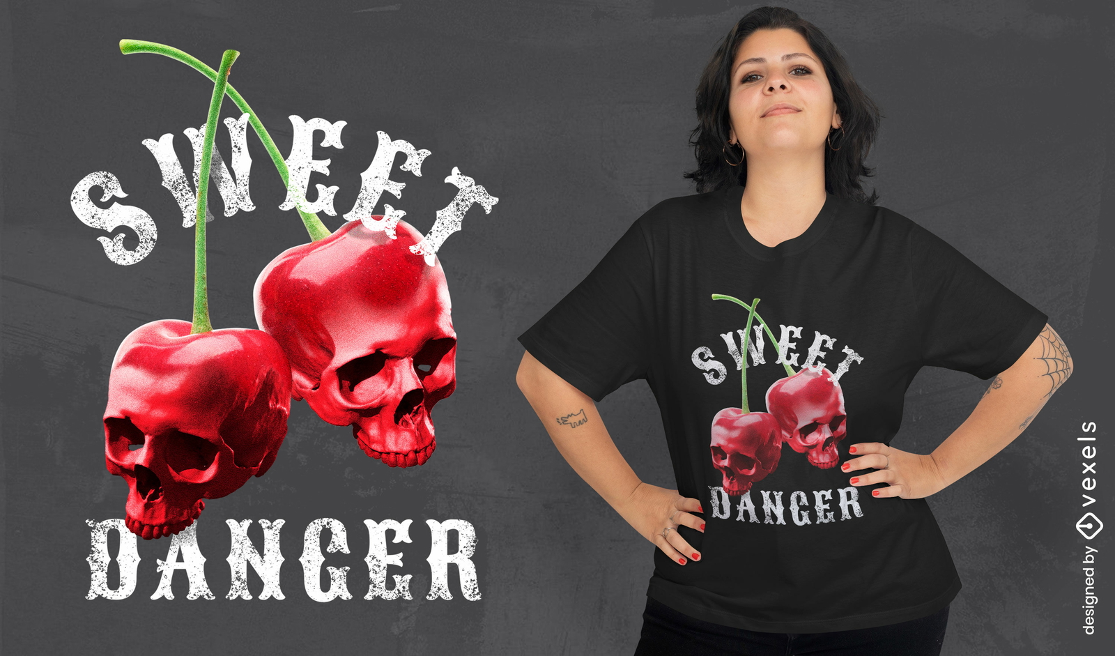 Diseño de camiseta de frutas de calaveras de cereza.