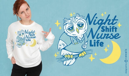 Design de t-shirt de desenho animado de medicina de enfermeira de coruja
