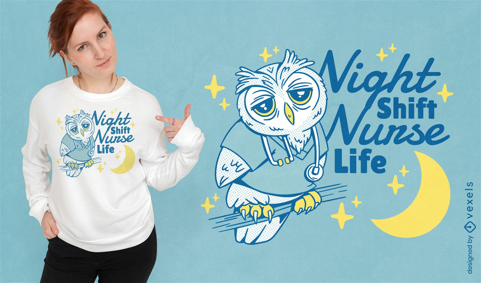 Design de t-shirt de desenho animado de medicina de enfermeira de coruja