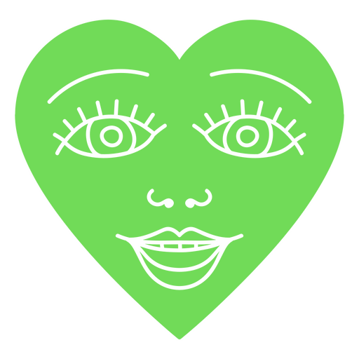 Coração verde com olhos e um sorriso Desenho PNG