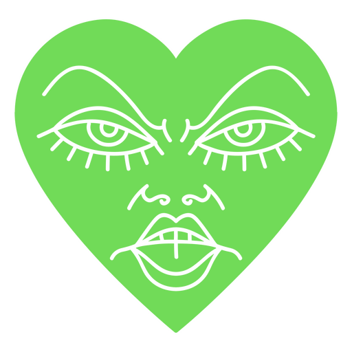 Corazón verde con una cara enojada. Diseño PNG