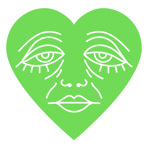 Erschöpftes Gesicht auf einem grünen Herzen PNG-Design
