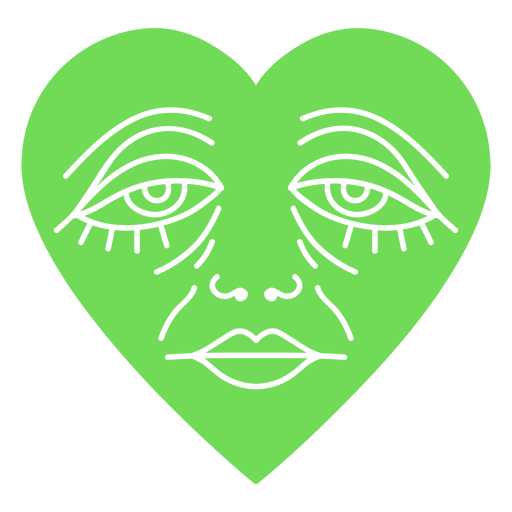 Rosto exausto em um cora??o verde Desenho PNG