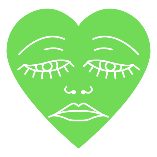 Corazón verde con ojos tristes. Diseño PNG