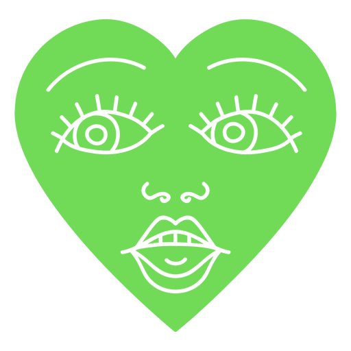 Corazón verde con una cara. Diseño PNG