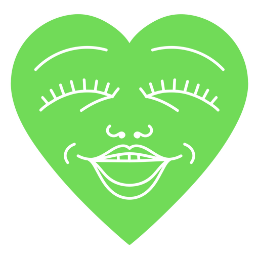 Corazón verde con una cara sonriente. Diseño PNG