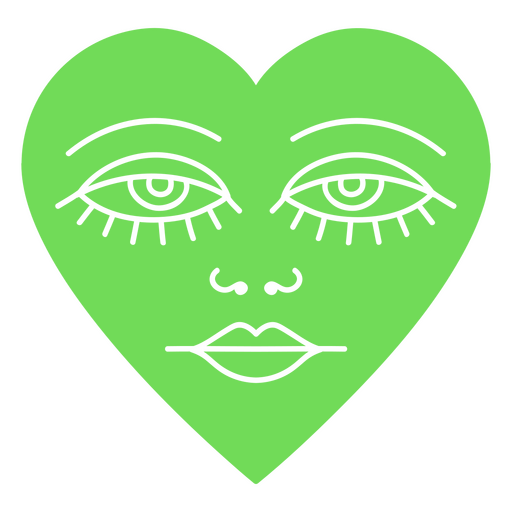 Corazón verde con ojos puestos en él. Diseño PNG