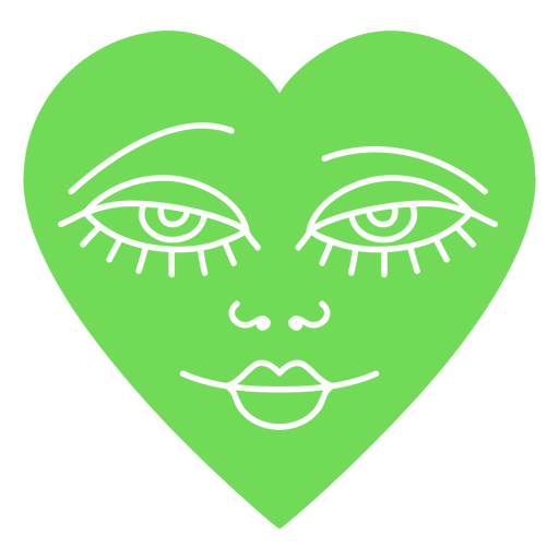 Corazón verde con ojos y fondo negro. Diseño PNG