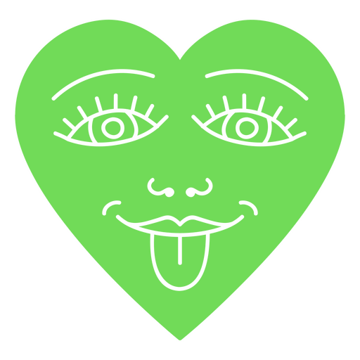 Corazón verde con la lengua fuera. Diseño PNG