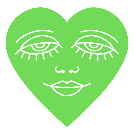 Corazón verde con ojos de mujer. Diseño PNG