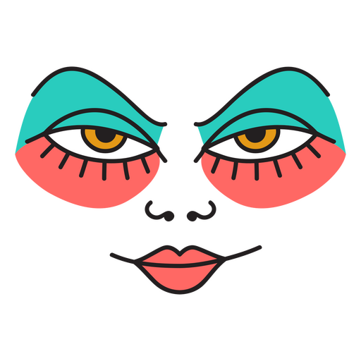Illustration of a woman's face with colorful eye makeup PNG Design