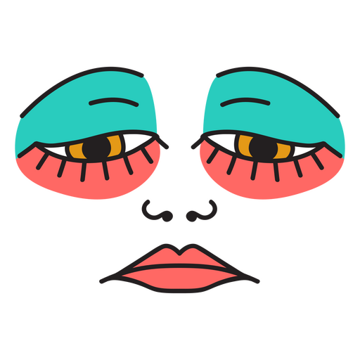 Schwarzes Gesicht mit blauen und rosa Augen PNG-Design