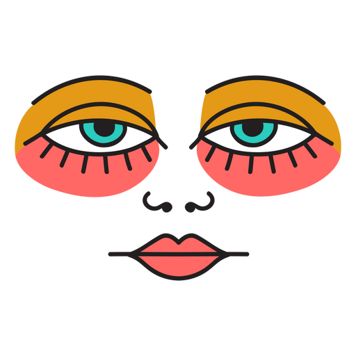 Rostro de mujer con ojos azules y labios rosas. Diseño PNG