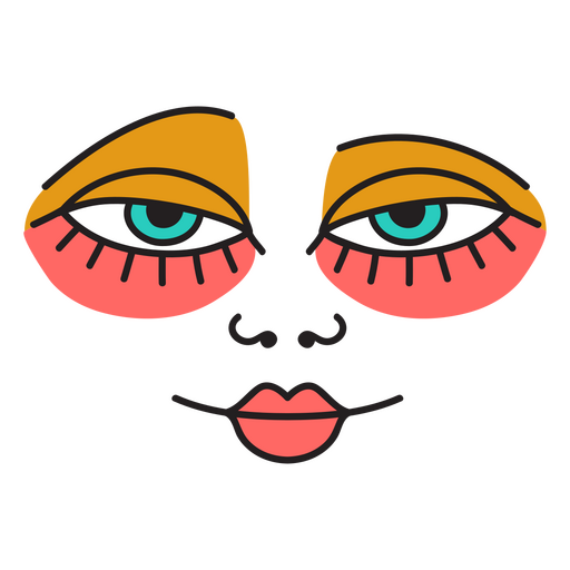 Illustration of a woman's face with blue eyes and pink lips PNG Design