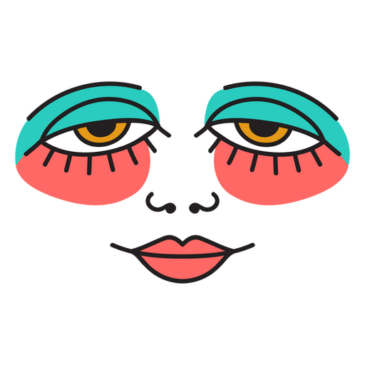 Ilustraci?n del rostro de una mujer con ojos azules y rosados. Diseño PNG