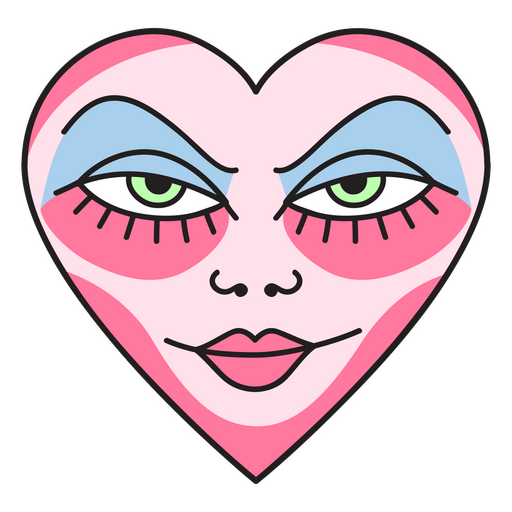 Corazón rosa con cara de mujer maquillada. Diseño PNG