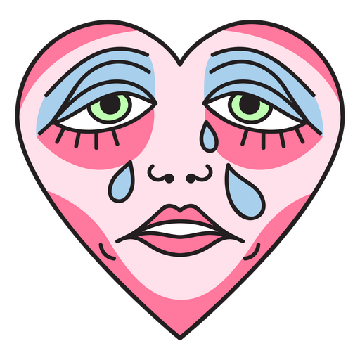 Corazón con una cara llorando. Diseño PNG