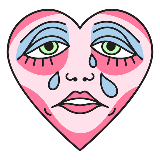 Heart with a crying face on it PNG Design