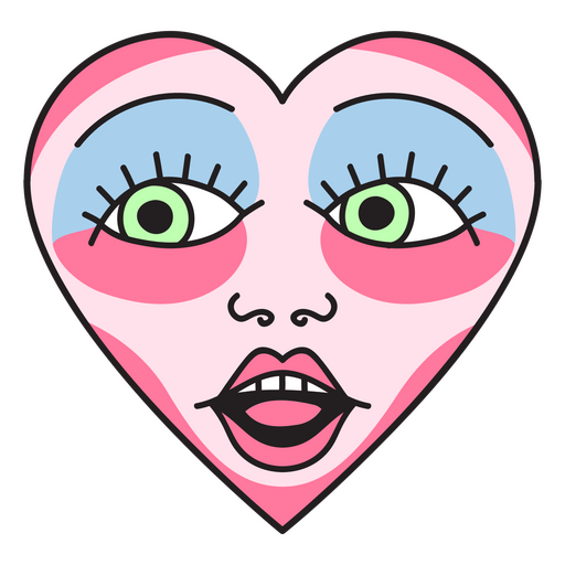 Corazón rosa y azul con ojos verdes. Diseño PNG