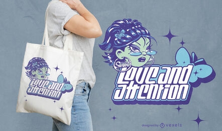Love and attention y2k tote bag design