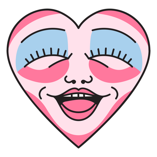 Cartoon heart with blue makeup laughimg PNG Design