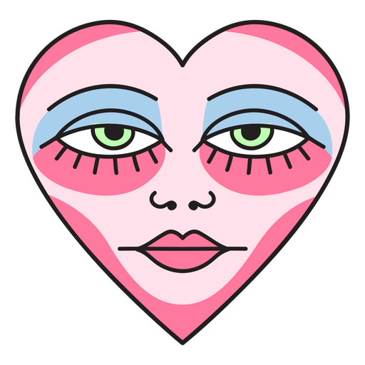 Corazón rosa con maquillaje azul y cara seria. Diseño PNG