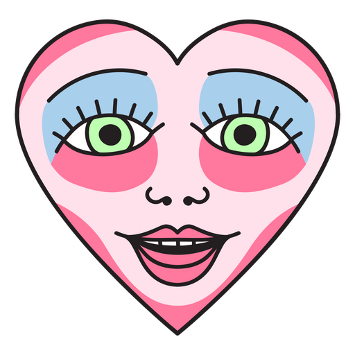 Corazón rosa con ojos azules y ojos verdes. Diseño PNG