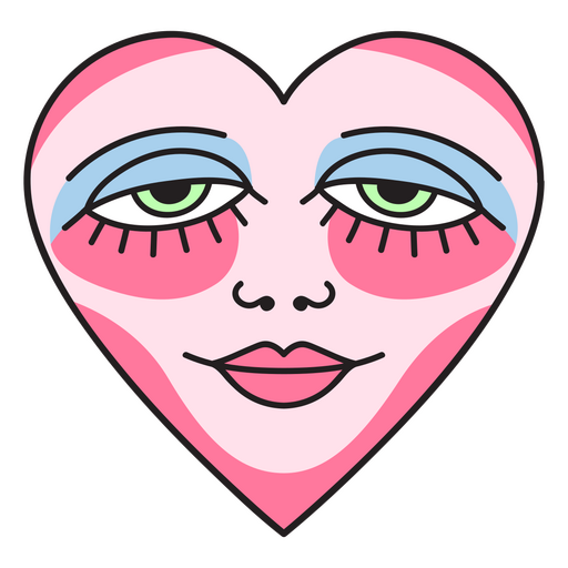 Corazón rosa con maquillaje de ojos azules. Diseño PNG