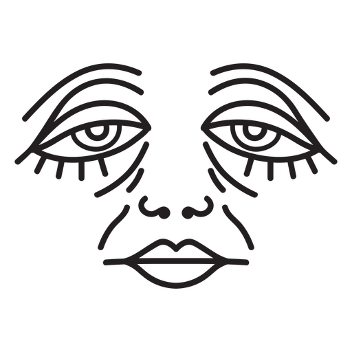 Dibujo lineal del rostro de una mujer. Diseño PNG