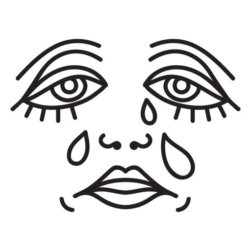 Dibujo lineal del rostro de una mujer con lágrimas. Diseño PNG