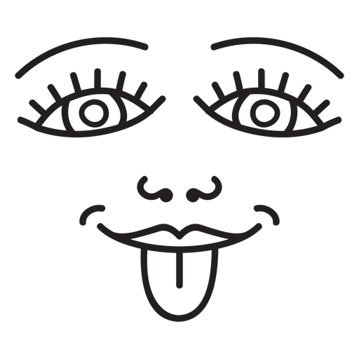 Icono blanco y negro de una cara con la lengua fuera. Diseño PNG