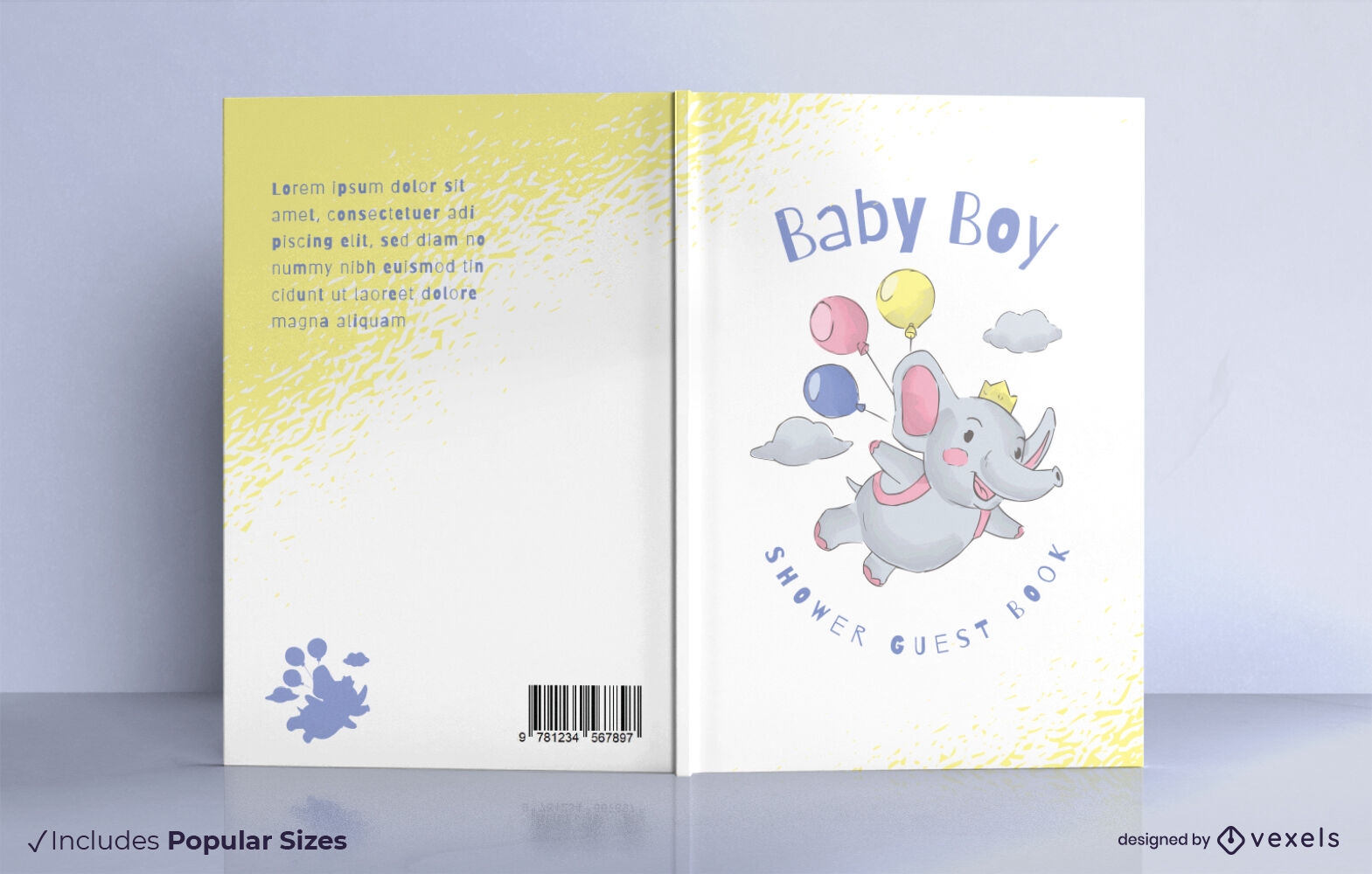 Design de capa de livro de elefante bebê voador