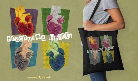 Anatomical hearts colorful tote bag design
