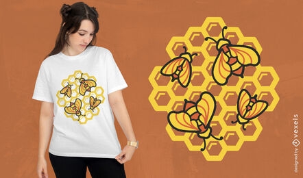 Animais de abelhas no design de t-shirt de colmeia de abelhas