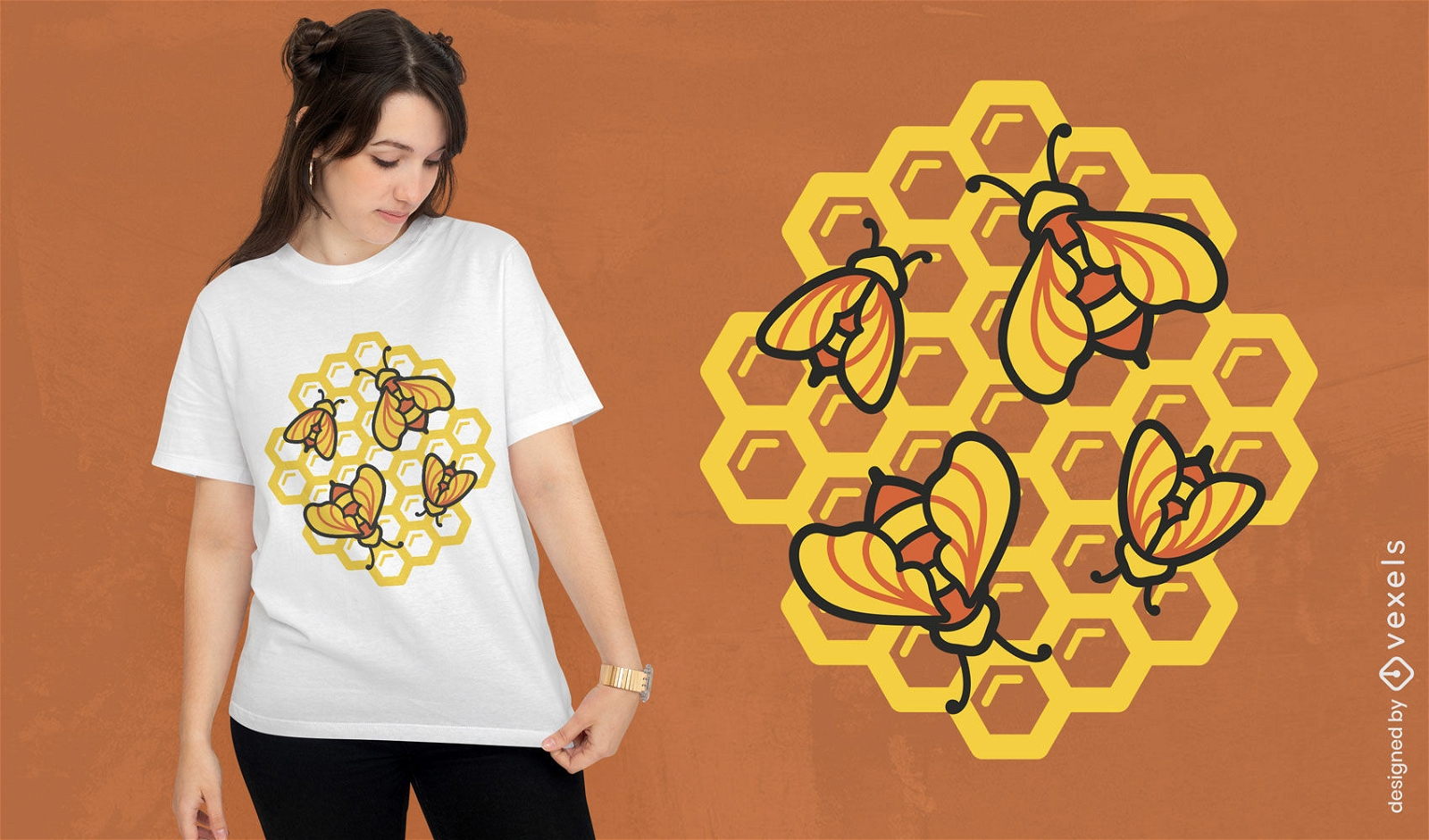 Abejas animales en diseño de camiseta de colmena de abejas