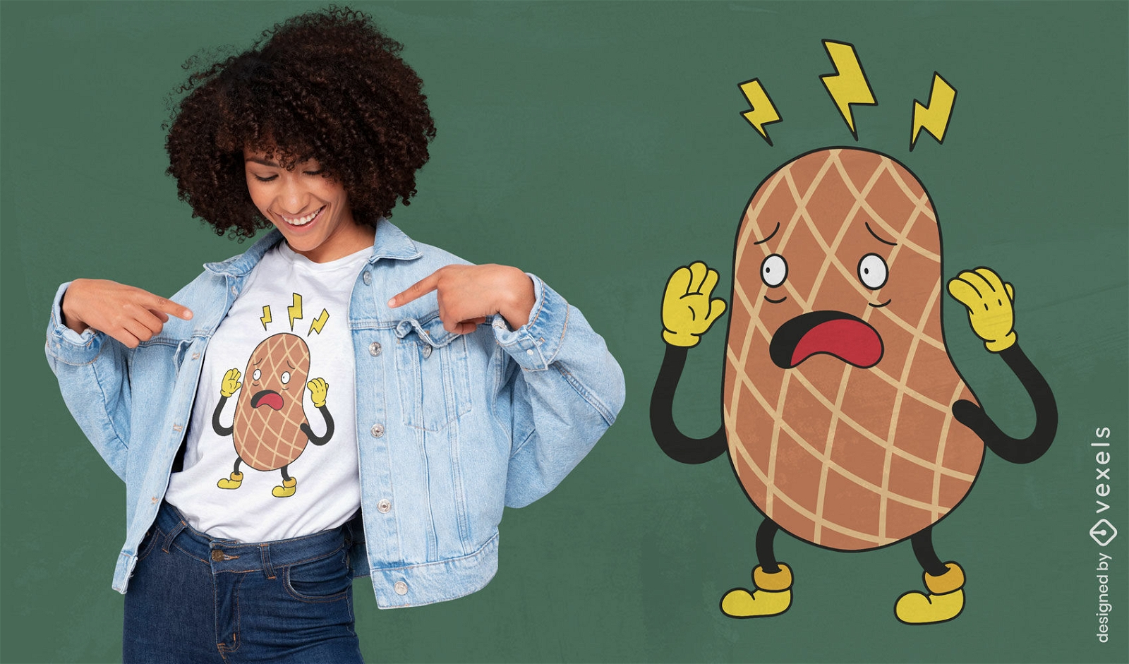 Design de camiseta de desenho animado de amendoim com medo