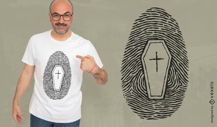Diseño de camiseta con huella dactilar y ataúd.