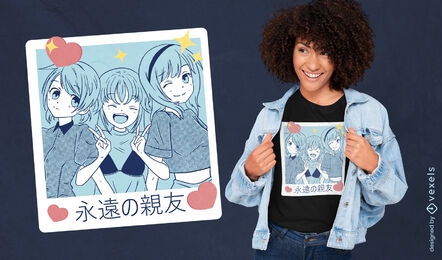 Anime-Freund-Gruppenfoto-T-Shirt-Design