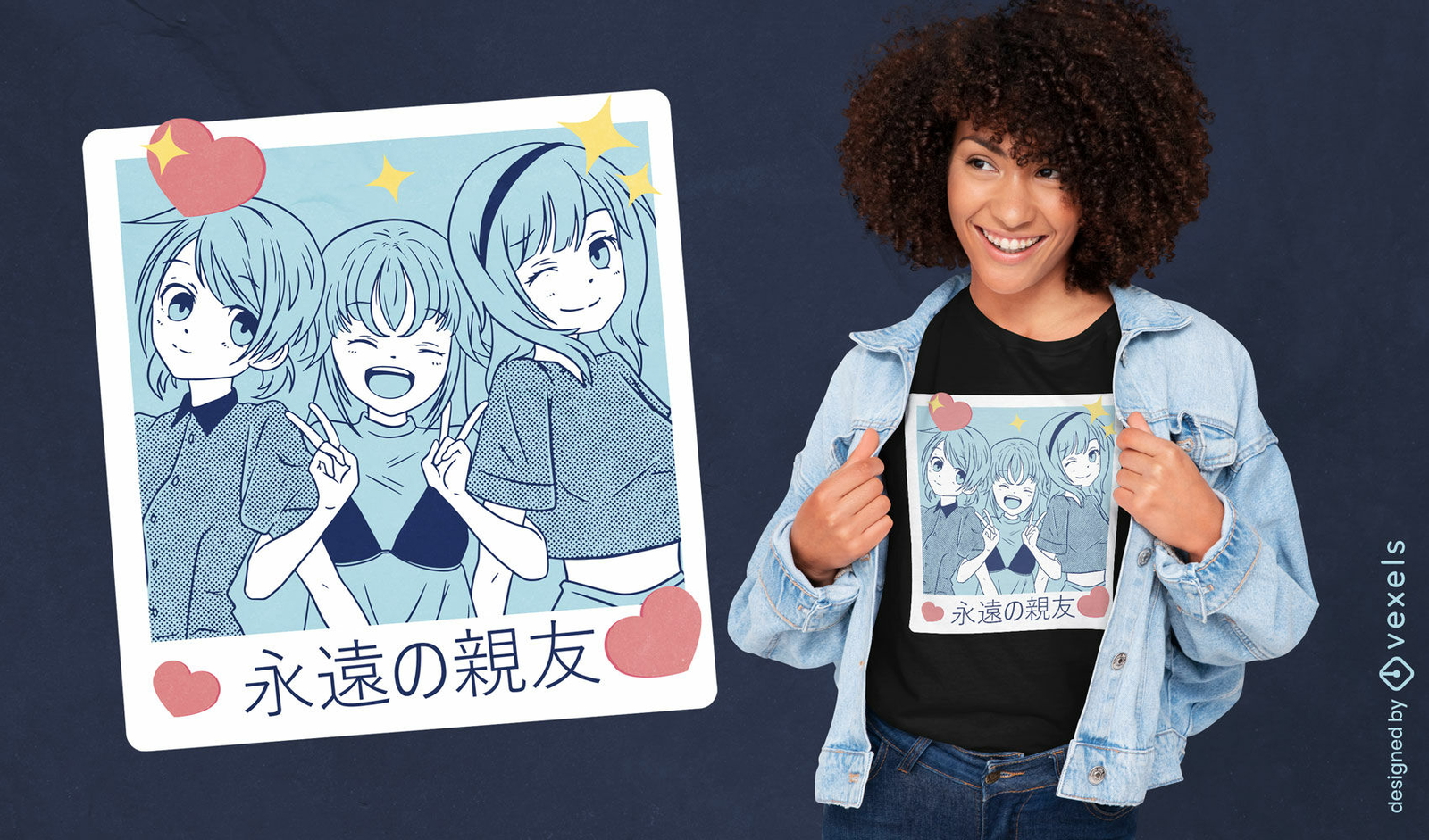 Diseño de camiseta de foto de grupo de amigos de anime